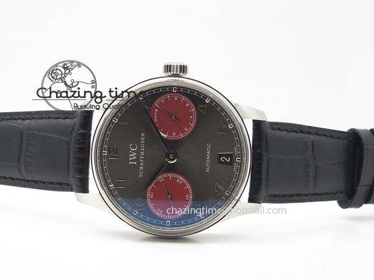 MIROTIME 0406 Portuguese Real PR IW500126 ZF 1:1 Best Edition Grey Red Dial On Black Leather Strap A52010 V Resilient 7333